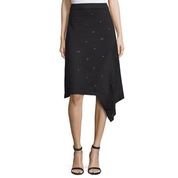 Nic+Zoe Grommet Embellished Asymmetric Knit Skirt in Black Onyx, Size Med - Picture 1 of 8